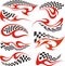 Vector Racing Flame Designs with Checkered Flags for Vehicle Vinyl Decals