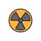 Vector radiation sign, radioactive warning flat color line icon.