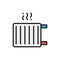 Vector radiator, heater, heat system flat color line icon.