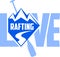 Vector rafting emblem labels with mountains. I love rafting.