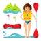 Vector Rafting Girl. Flat style colorful Cartoon