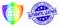 Vector Rainbow Colored Dot Global Shield Icon and Distress Authentic Leather Watermark