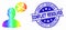Vector Rainbow Colored Dotted Person Arguments Icon and Grunge Conflict Resolved Stamp Seal