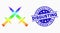 Vector Rainbow Colored Dotted Swords Icon and Grunge Disgusting Seal