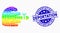 Vector Rainbow Colored Pixel Hand Finger Injury Icon and Grunge Deportation Stamp Seal