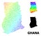 Vector Rainbow Colored Pixel Map of Ghana