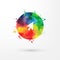 Vector rainbow grungy watercolor arrow icon inside circle with paint stains and blots