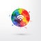 Vector rainbow grungy watercolor wifi icon inside circle with paint stains and blots