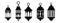 Vector Ramadan arabian islamic lanterns black shapes set isolated on white. Vintage lamps silhouettes. Arabesque eastern