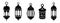 Vector Ramadan arabian islamic lanterns black shapes set isolated on white. Vintage lamps silhouettes. Arabesque eastern