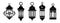 Vector Ramadan arabian islamic lanterns black shapes set isolated on white. Vintage lamps silhouettes. Arabesque eastern