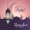 Vector Ramadan illustration with hanging lantern and arabic city silhouette