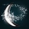 Vector Ramadan kareem background. Sparkling stars and silver moon on dark background.