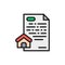 Vector real estate loan, mortgage flat color line icon.