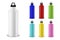 Vector realistic 3d different color empty glossy metal water bottle with black bung icon set closeup on white background