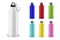 Vector realistic 3d different color empty glossy metal water bottle with black bung icon set closeup on white background