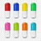 Vector Realistic 3d Different Color Medical Pill, Capsules Icon and Mock-up Set Isolated on Transparent Background
