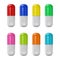 Vector Realistic 3d Different Color Medical Pill, Capsules Icon and Mock-up Set Isolated on White Background. Design