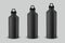 Vector realistic 3d different size - small, medium, large - black empty glossy metal water bottle with black bung icon