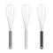 Vector Realistic 3D Metal Wire Steel Whisk with Grey, White, Black Handle Set Isolated. Cooking Utensil, Egg Beater