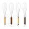 Vector Realistic 3D Metal and Wooden Wire Steel Whisk Icon Set Closeup Isolated. Cooking Utensil, Egg Beater, Culinary