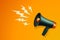 Vector Realistic 3d Simple Black Megaphone With Lightning on Orange Background. Design Template, Banner, Web. Speaker