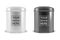 Vector realistic 3d white and black blank metal aluminium tea tin can container with cap oval shape icon set closeup