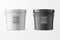 Vector Realistic 3d White and Black Plastic Bucket Set for Food Products, Paint, Foodstuff, Adhesives, Primers, Putty