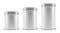 Vector realistic 3d white blank metal aluminium tin can containers with silver cap different size - small, medium and