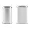 Vector realistic 3d white blank metal aluminium tin can containers with silver cap rectangular or square, oval shape
