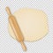 Vector realistic 3D wooden rolling pin on roll out the dough closeup isolated on transparency grid background. Design