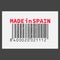 Vector realistic barcode Made in Spain on dark background.