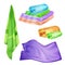 Vector realistic bathroom, spa colored towel set.