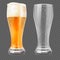 Vector realistic beer glasses, empty mug and full lager glass