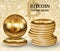 Vector realistic bitcoin cryptocurrency coins. Physical bit coin. Digital currency. Golden coin with bitcoin symbol