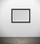 Vector realistic black frame for your picture hanging on wall in room with parquet floor