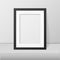 Vector realistic blank black picture frame closeup standing on white table. Design template, mockup. Stock vector