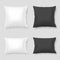 Vector realistic blank white, black square and rectangular pillow or cushion icon set on transparent background