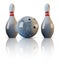 Vector realistic bowling ball and two pins .