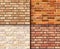 Vector realistic brick wall seamless pattern set. Flat wall repeat texture. Yellow, red, orange textured brick