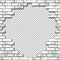 Vector realistic broken brick wall on transparent background. Hole in flat wall texture. White textured brickwork with