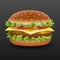 Vector realistic classic american hamburger Cheeseburger with salad with tomatoes.