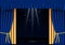 Vector realistic classic blue and gold stage curtains with spotlights