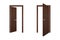 Vector Realistic Different Opened and Closed White Wooden Door Icon Set Closeup Isolated on Brown Background. Elements