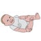 Vector realistic drawn baby on white. Cute playful little baby dressed in white bodysuits, laughs