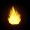 Vector realistic fire flames. Burning spruts of flame effect with sparkles.