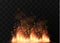 Vector realistic fire transparent special effect element. A hot flame is bursting. Campfire.Heat overlay. Vector fire