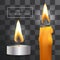 Vector realistic flame. Candle set on transparent background. Tea and wax candles.