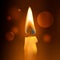 Vector realistic flame. Wax church Candle on dark background.