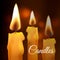 Vector realistic flame. Wax church Candle set on dark background.
